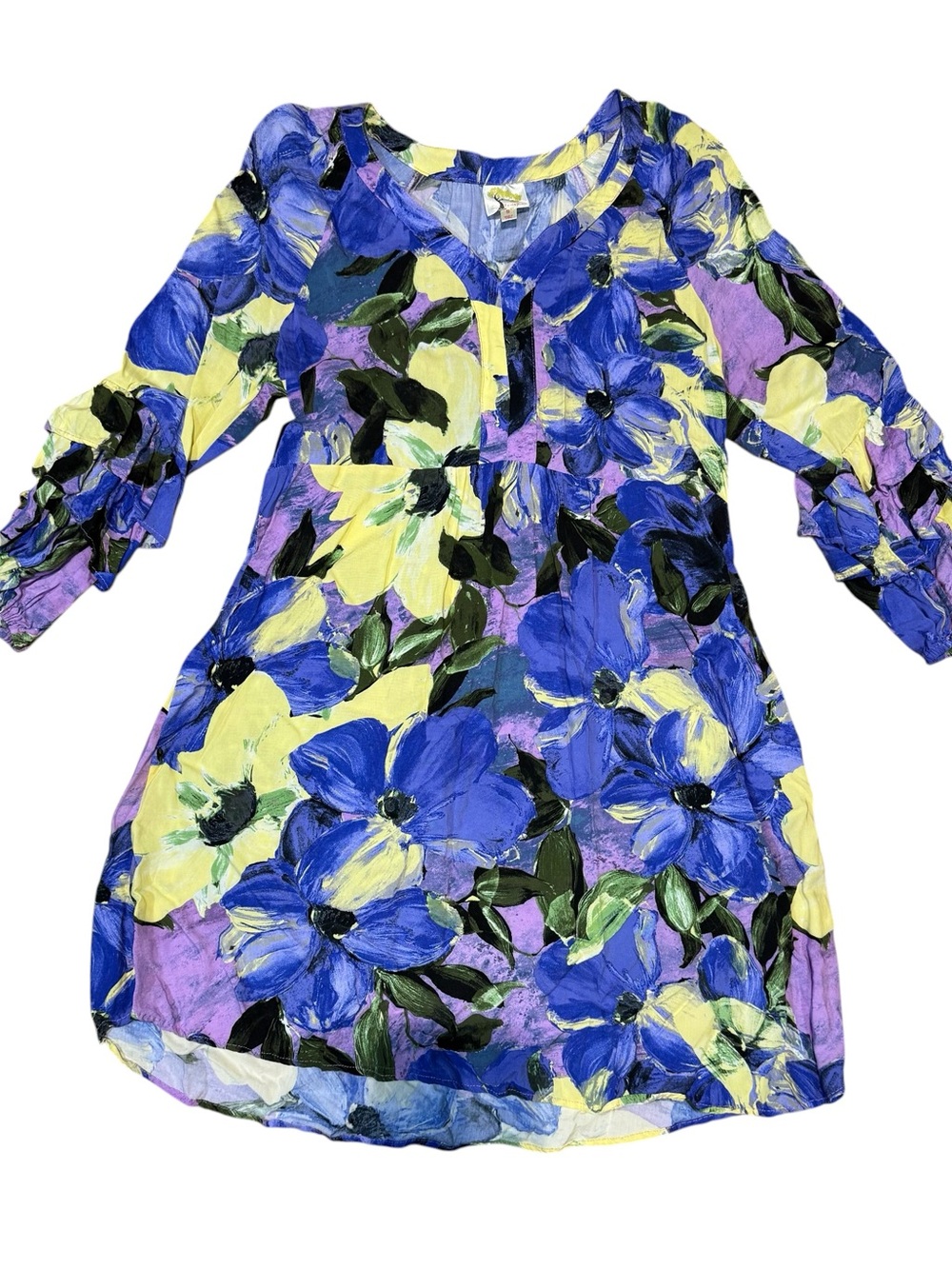 Women Floral Print Blue & Yellow Dress